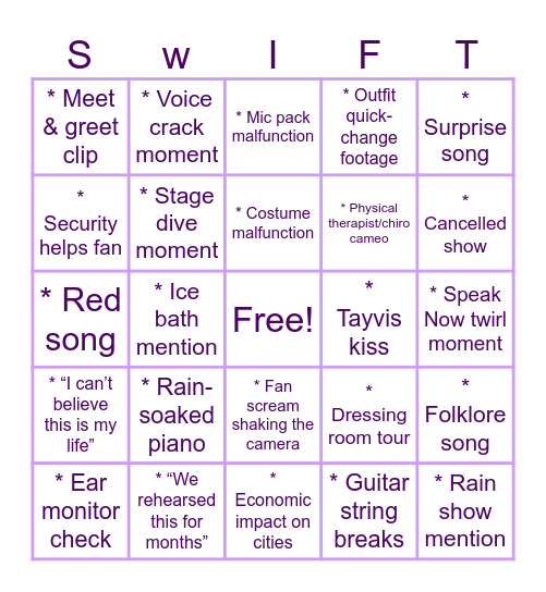 Era'r Tour Bingo Card