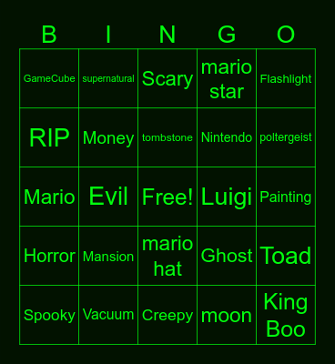 Luigi's Mansion Bingo Card