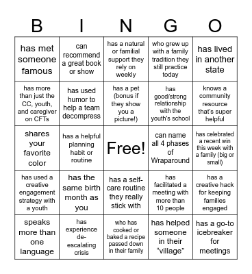 Meet, Greet, & Bingo Card