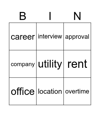 Job & Work Vocabulary Bingo Card