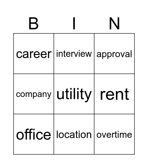 Job & Work Vocabulary Bingo Card