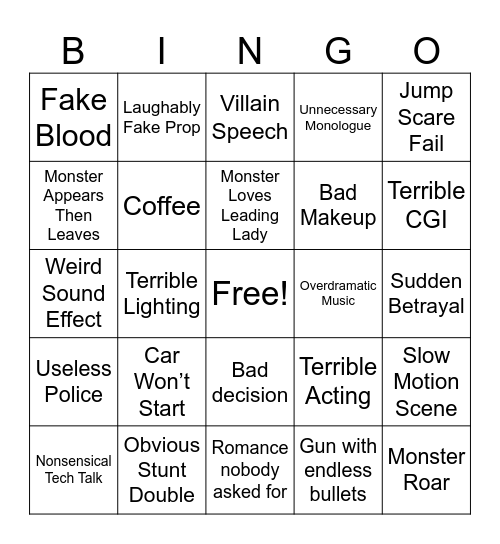 Will’s Bad Movie Bingo Card