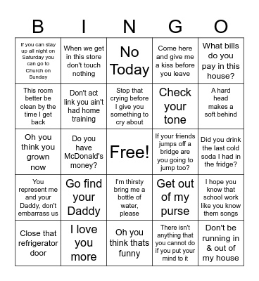 Black Mama Sayings Bingo Card