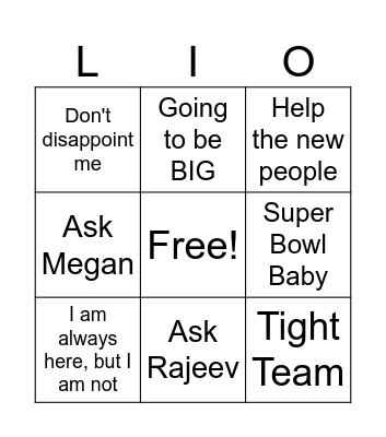 LIONESS VFX BINGO Card