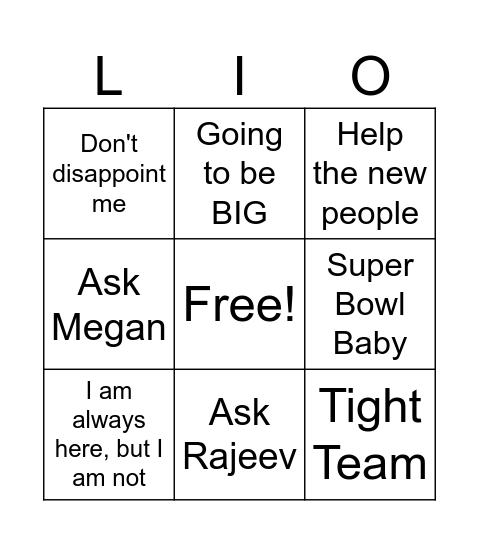 LIONESS VFX BINGO Card