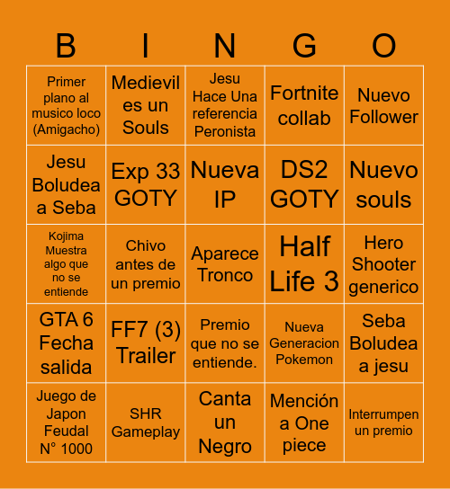 TOMA 5 Bingo Card