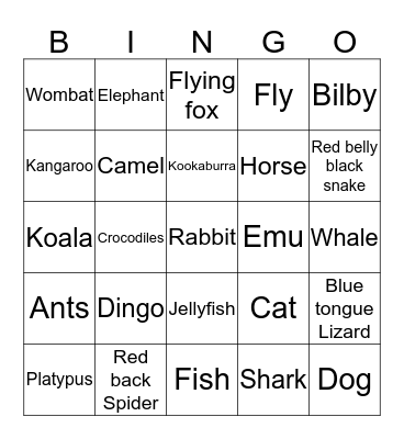 animals Bingo Card