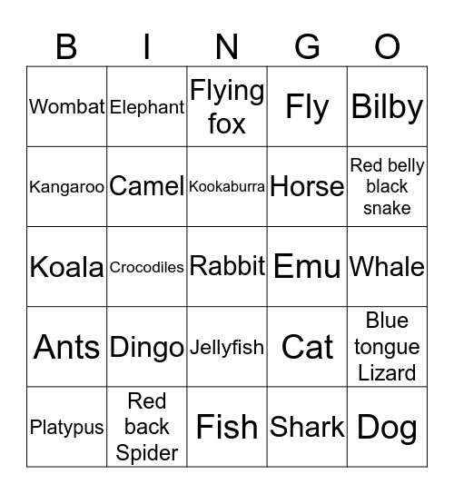 animals Bingo Card