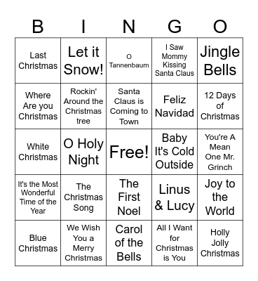 Christmas Song Bingo Card