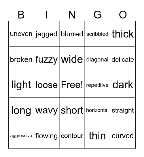 Art Vocabulary: Line Bingo Card