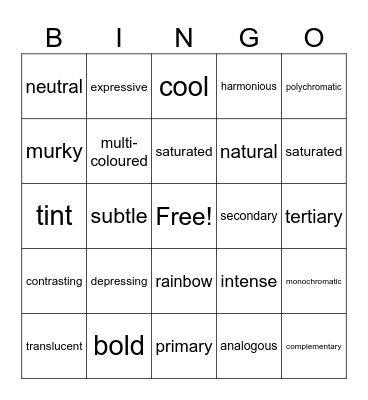 Art Vocabulary Bingo: Colour Bingo Card