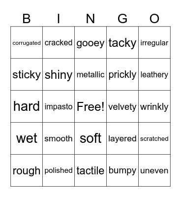 Art Vocabulary Bingo: Texture Bingo Card
