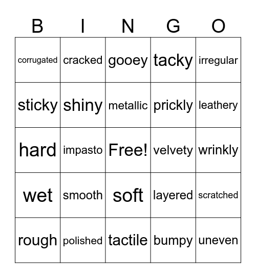 Art Vocabulary Bingo: Texture Bingo Card