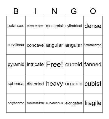 Art Vocabulary Bingo: Form Bingo Card