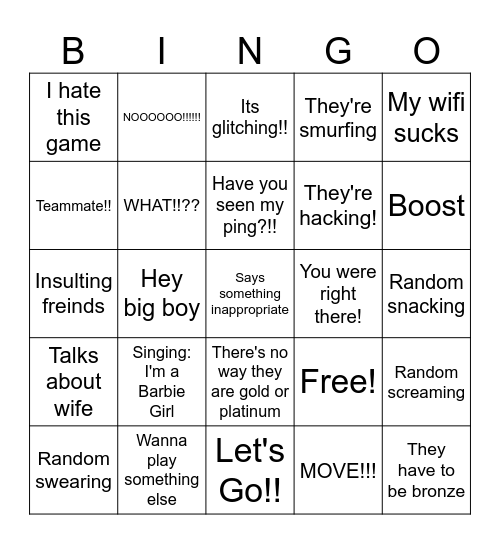 Husband bingo! Bingo Card