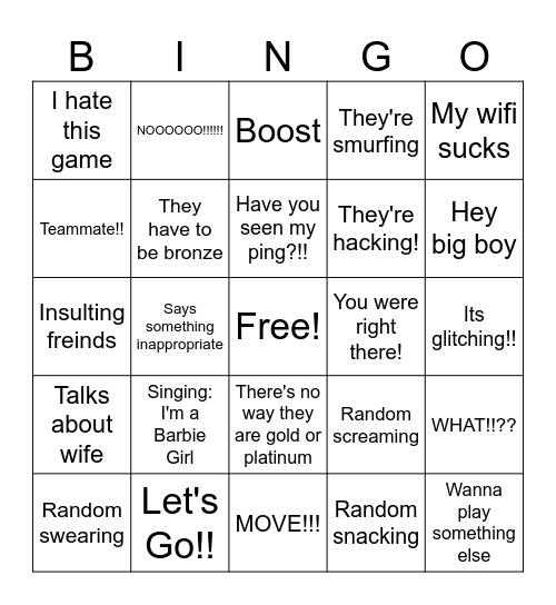 Husband bingo! Bingo Card
