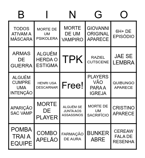 BINGO HEXATOMBE Bingo Card