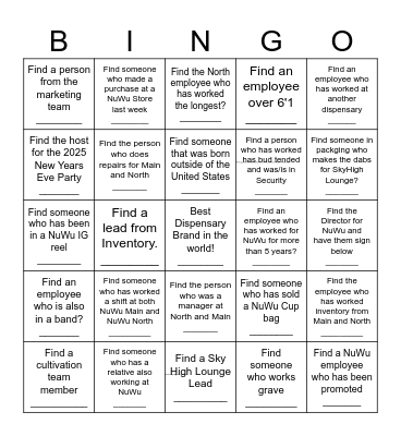 2025 NuWu Holiday Bingo Card