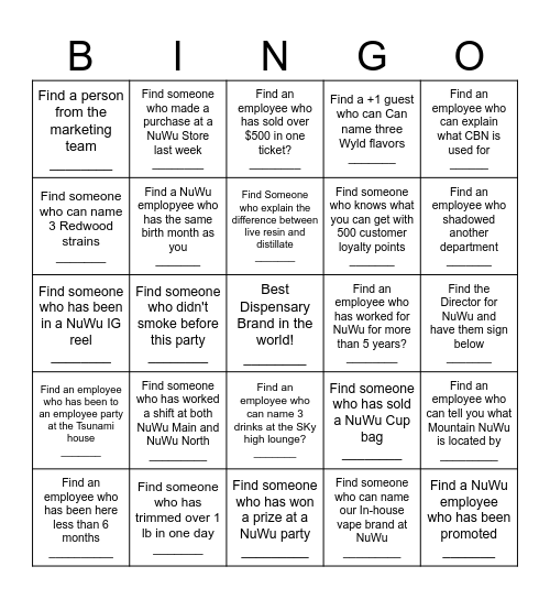 2025 NuWu Holiday Bingo Card