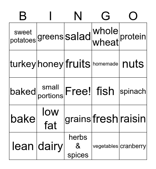 HOLIDAY NUTRITION Bingo Card