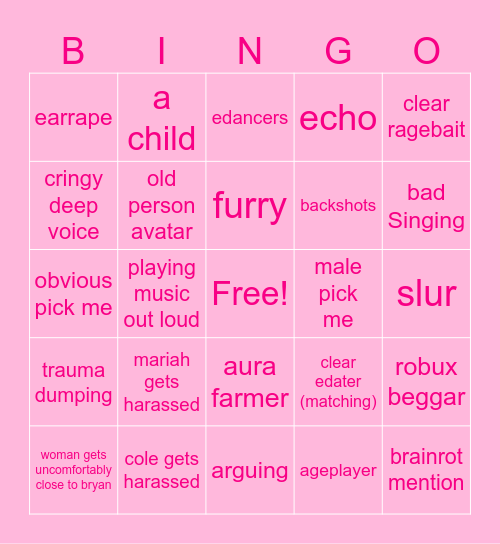Voice Chat Bingo Card