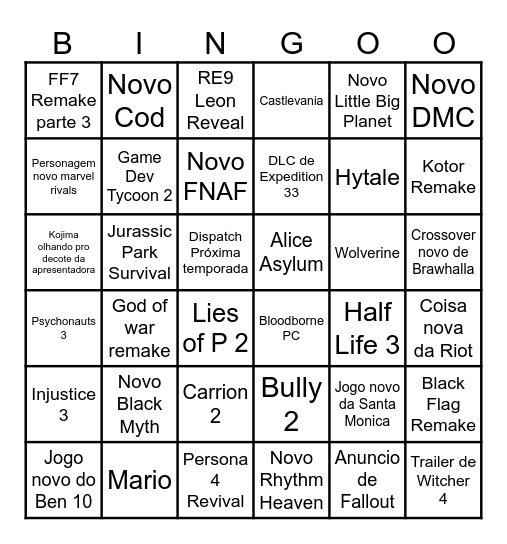 Bingo TGA do grupo preto Bingo Card