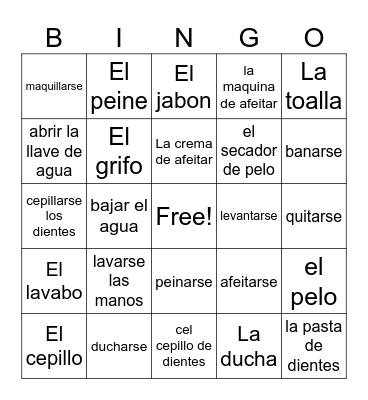 spanish Bingo Card