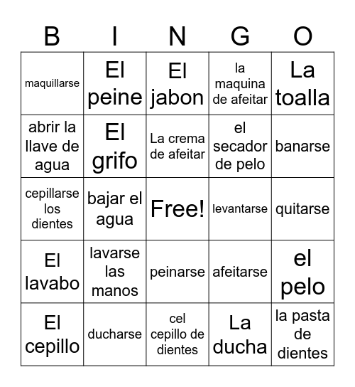 spanish Bingo Card