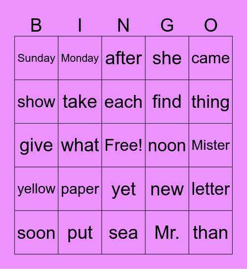 List 25 & 26 Bingo Card