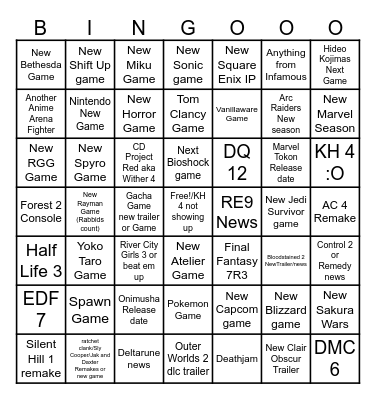 Game Awards Trailer Guesses 2025 Bingo Card