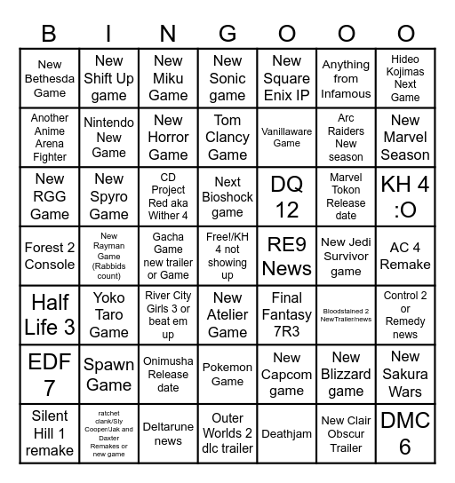 Game Awards Trailer Guesses 2025 Bingo Card