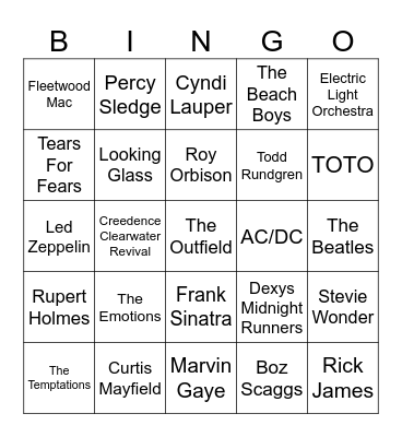 Game 2: Motown, Oldies, Yacht and Classic Rock Bingo Card