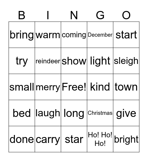 Word Bingo Orange Bingo Card