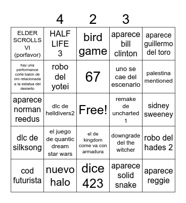 geima auars Bingo Card