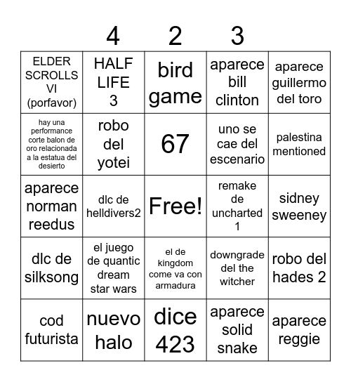 geima auars Bingo Card