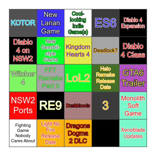 TGA BINGO Card