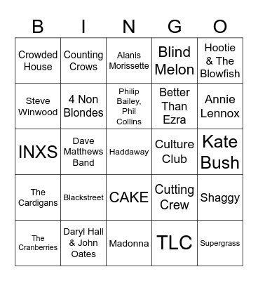 Game 1: 80's/90's and One Song for Tom Bingo Card