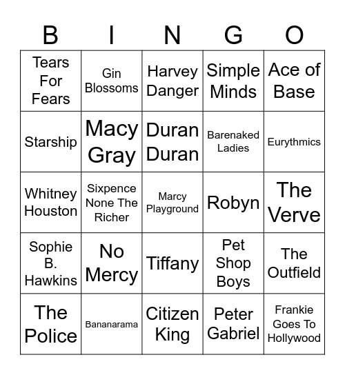 Game 2: 80's/90's and One Song For Tom Bingo Card