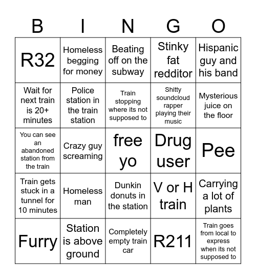 subway bingo Card