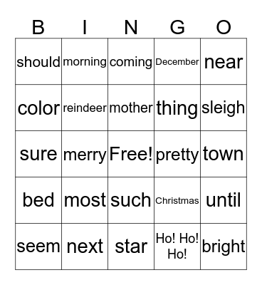 Word Bingo Green Bingo Card