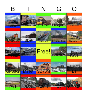 Passenger Trains that I would like to remember in own my memory book one day Bingo Card