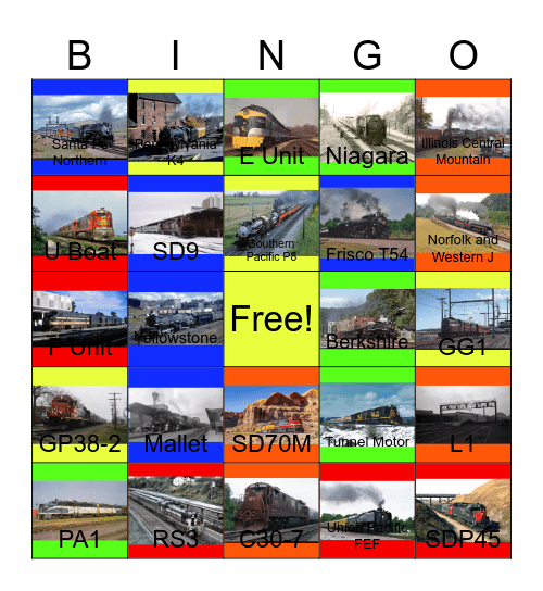 Passenger Trains that I would like to remember in own my memory book one day Bingo Card
