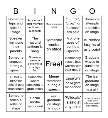 Graduation Bingo Card Bingo Card