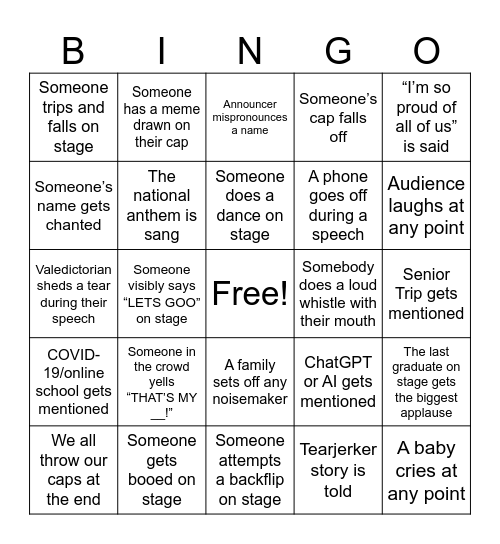 Graduation Bingo Card Bingo Card