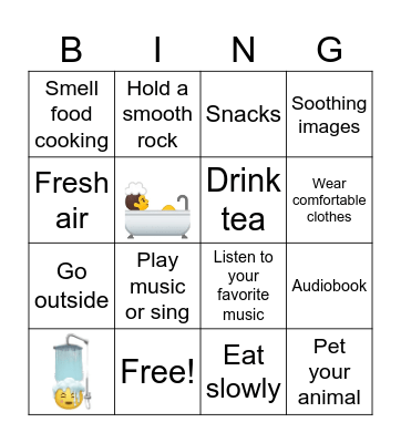 DBT Self-Soothing Skills Bingo Card