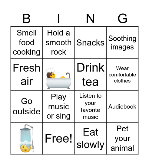 DBT Self-Soothing Skills Bingo Card