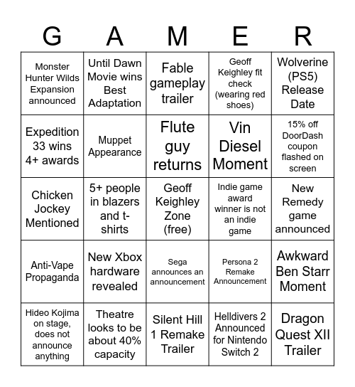 KEIGHLEYS 2025 BINGO CARD Bingo Card