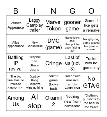 The Game Awards Bingo Card