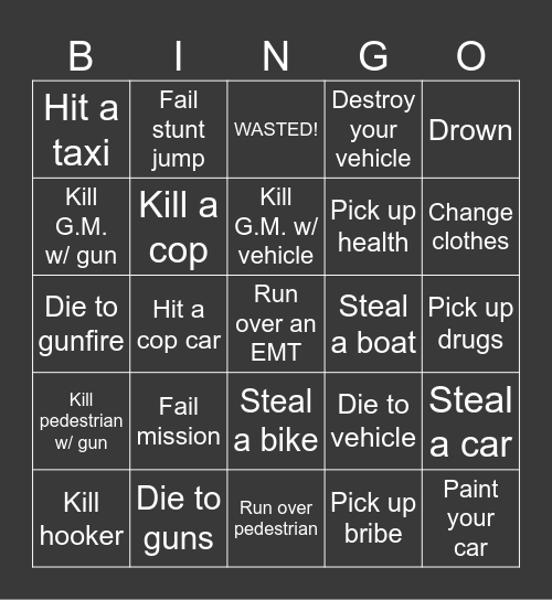 Vice City Bingo Card