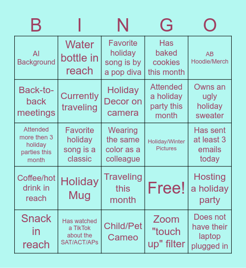 AB Holiday Bingo Card